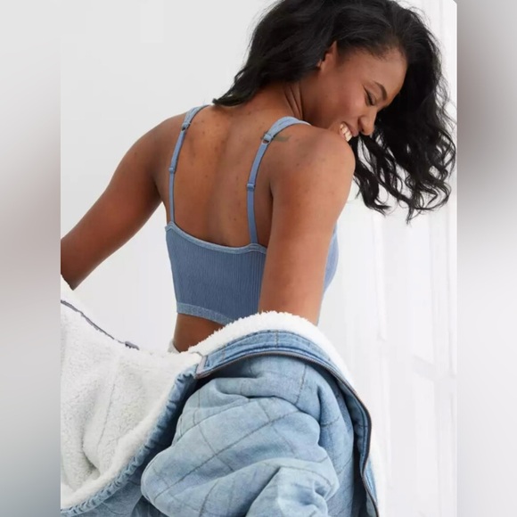 aerie Seamless Heather Square Neck Longline Bralette Sz S - Picture 2 of 8